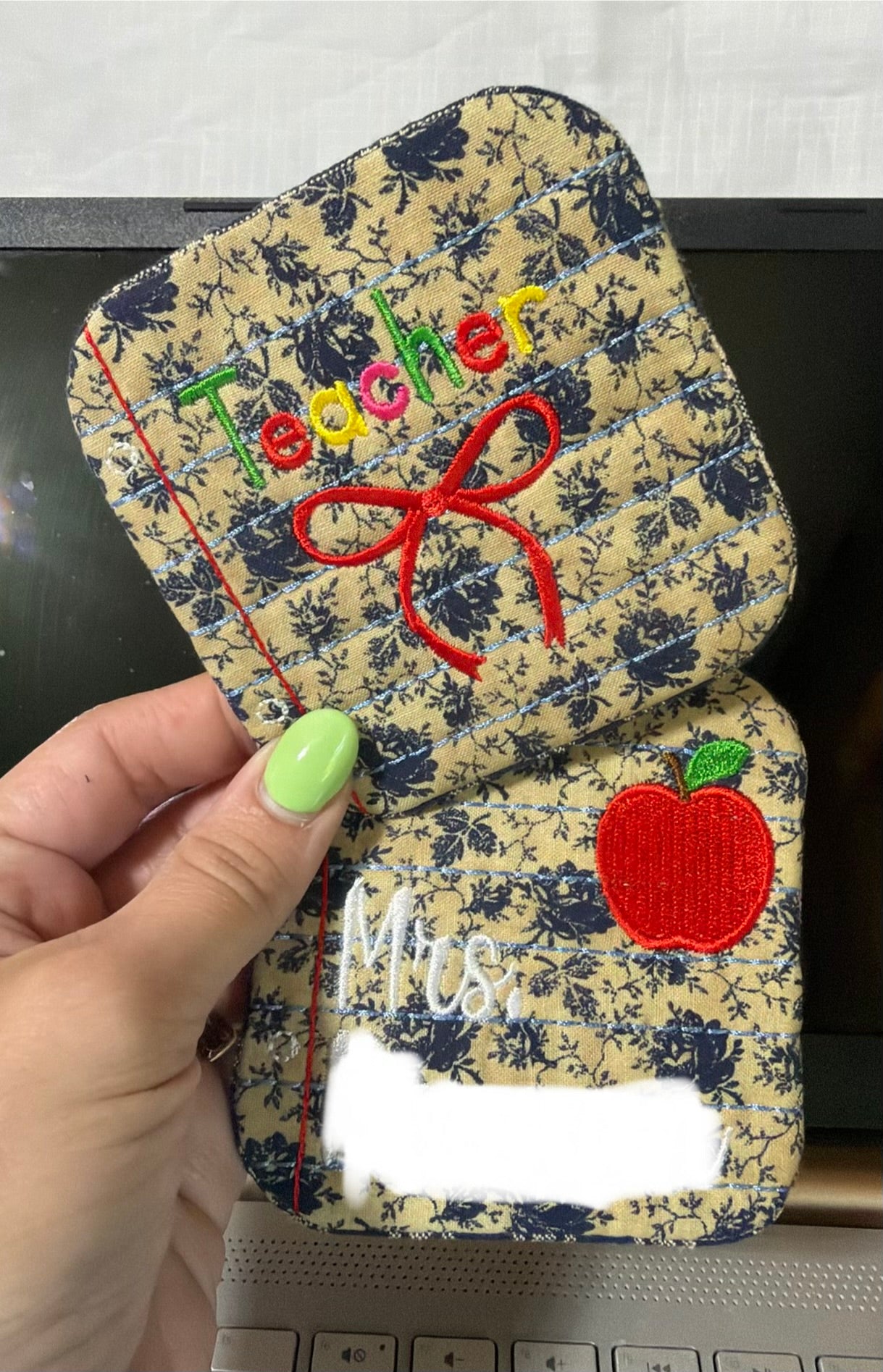 Embroidered teacher coasters