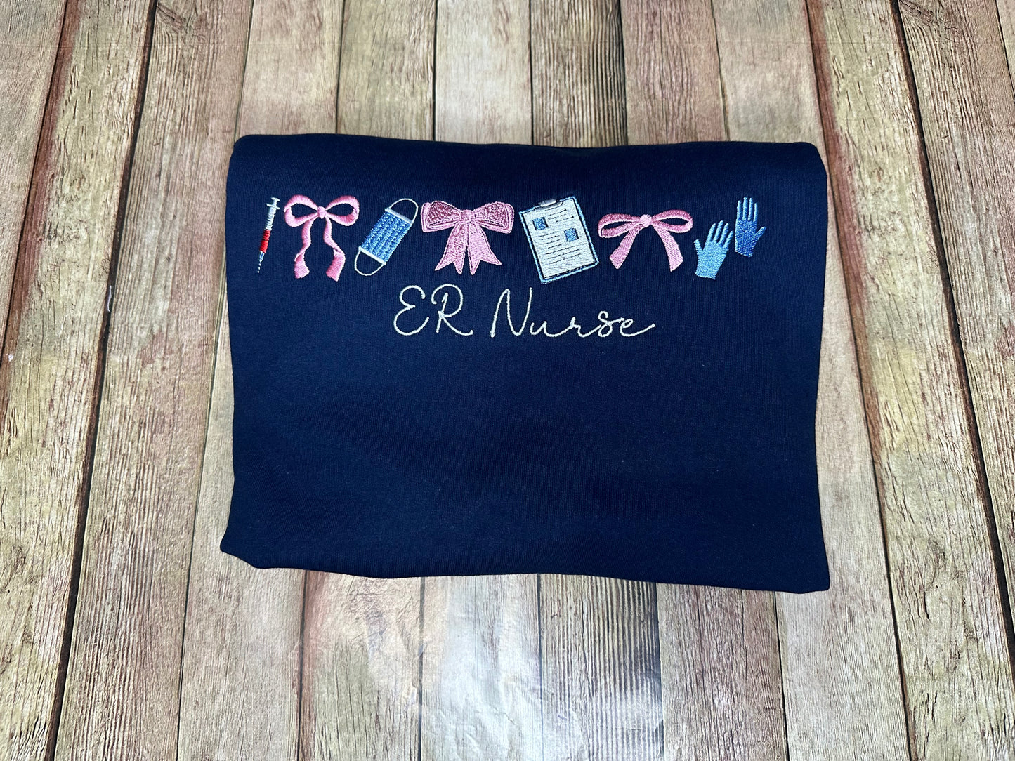 ER Nurse & bows embroidered tee or sweatshirt