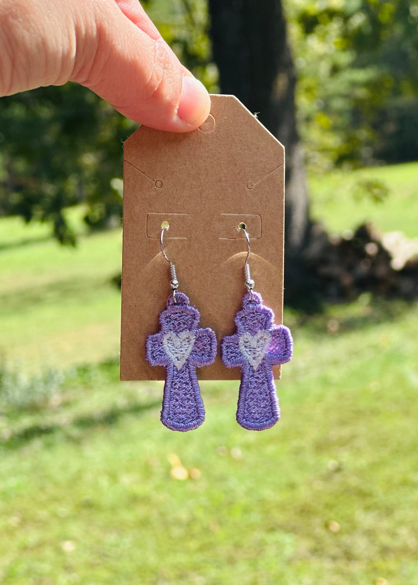 Cross with heart earrings