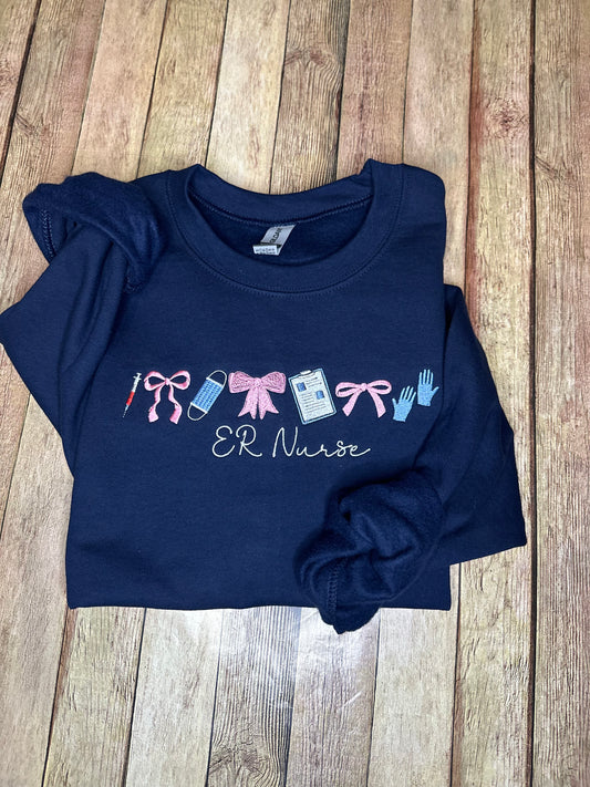 ER Nurse  & bows embroidered tee or sweatshirt