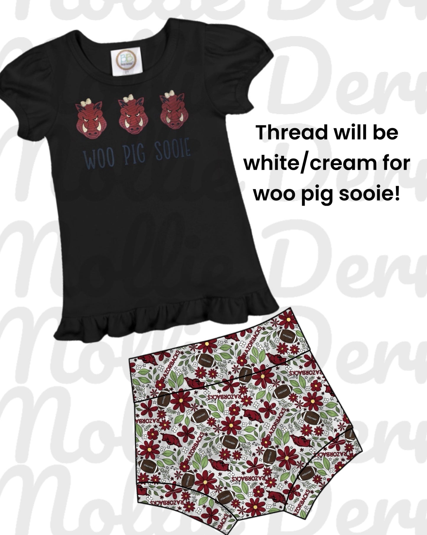 Embroidered Hog Ruffle tee and Bummie set