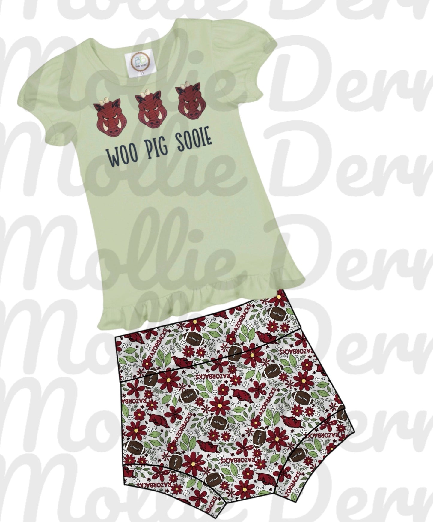 Embroidered Hog Ruffle tee and Bummie set