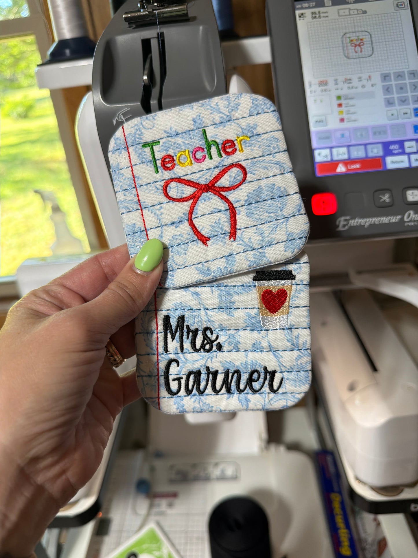 Embroidered teacher coasters