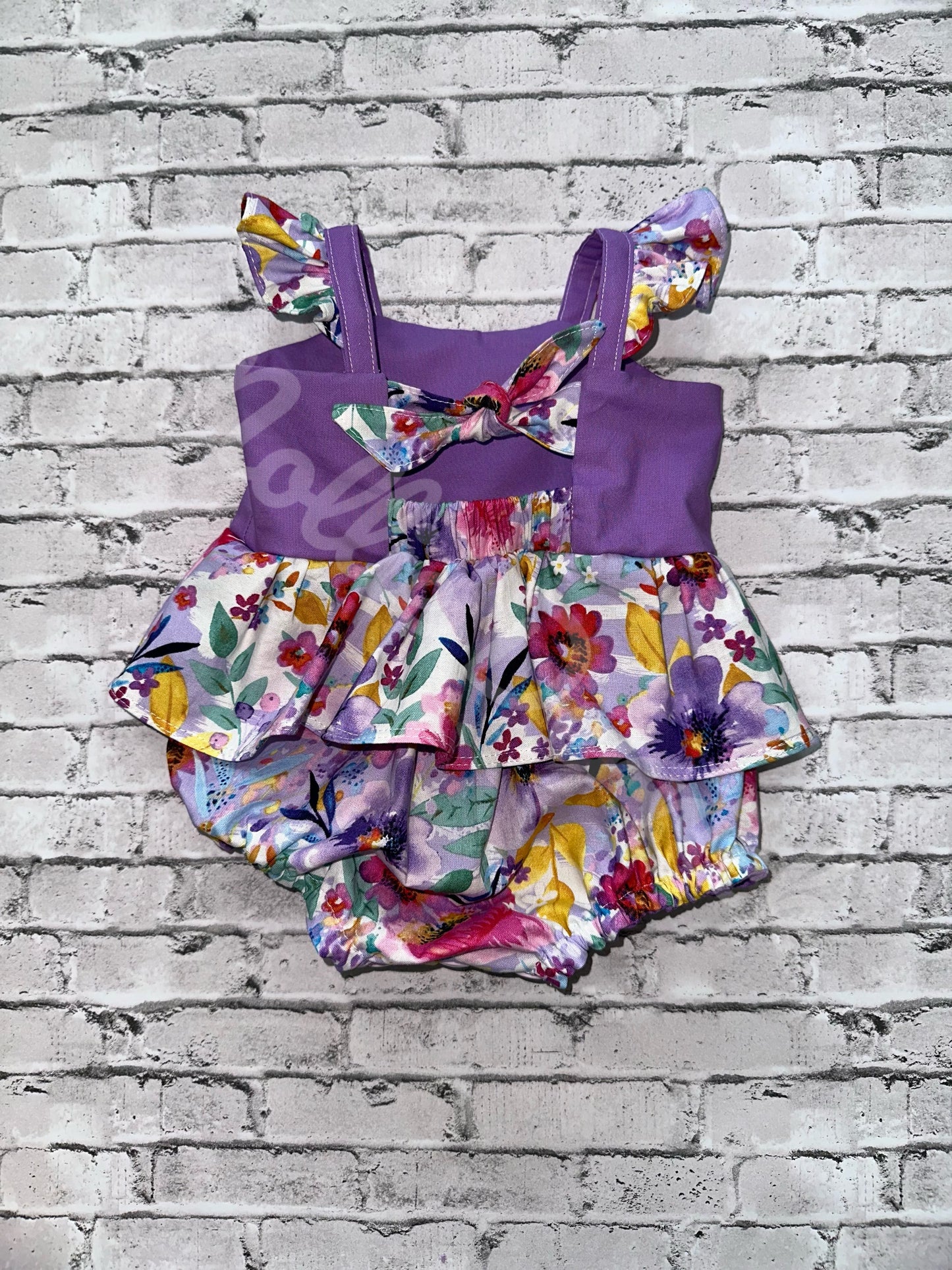 Monogramed lavender floral romper