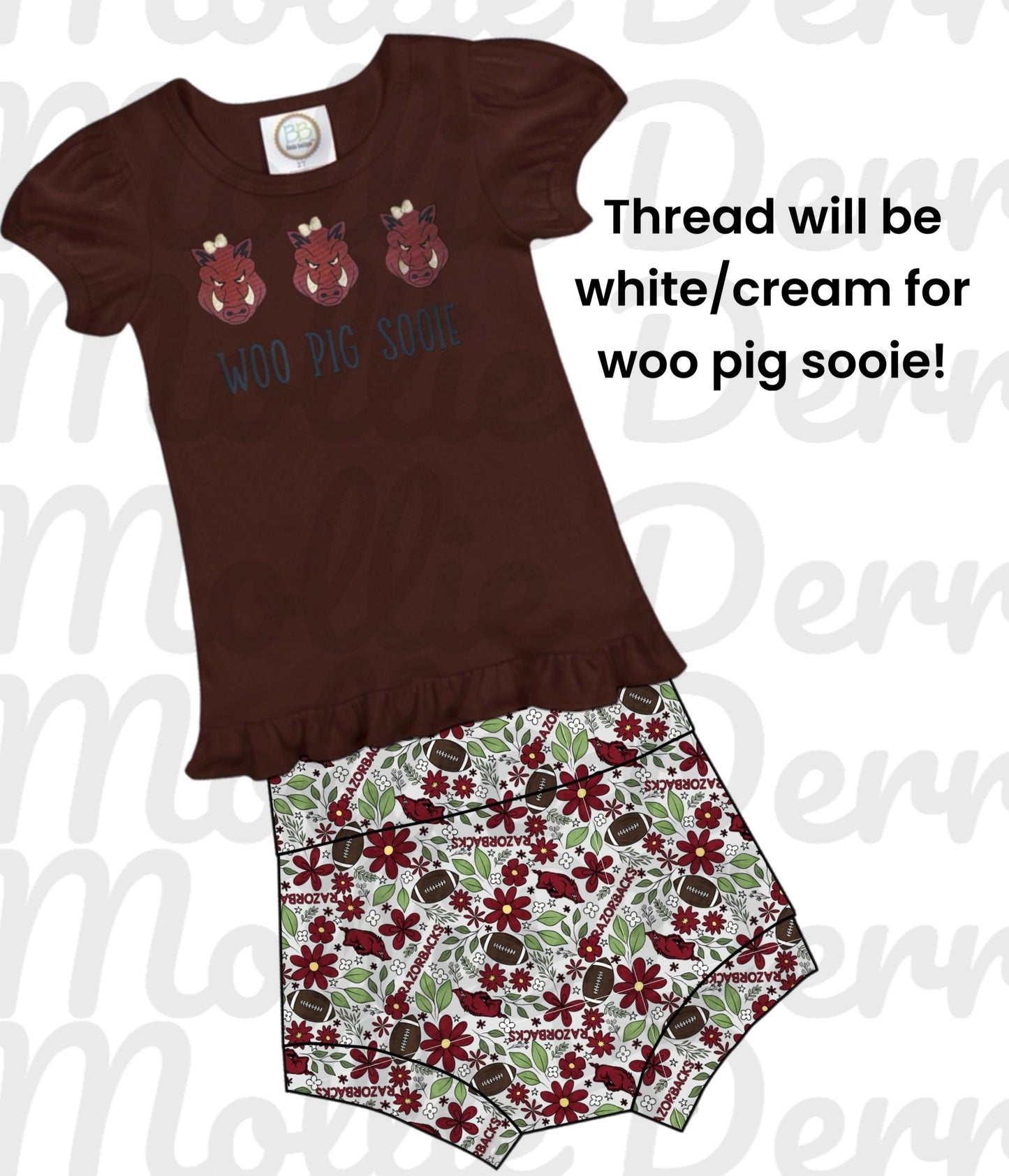 Embroidered Hog Ruffle tee and Bummie set