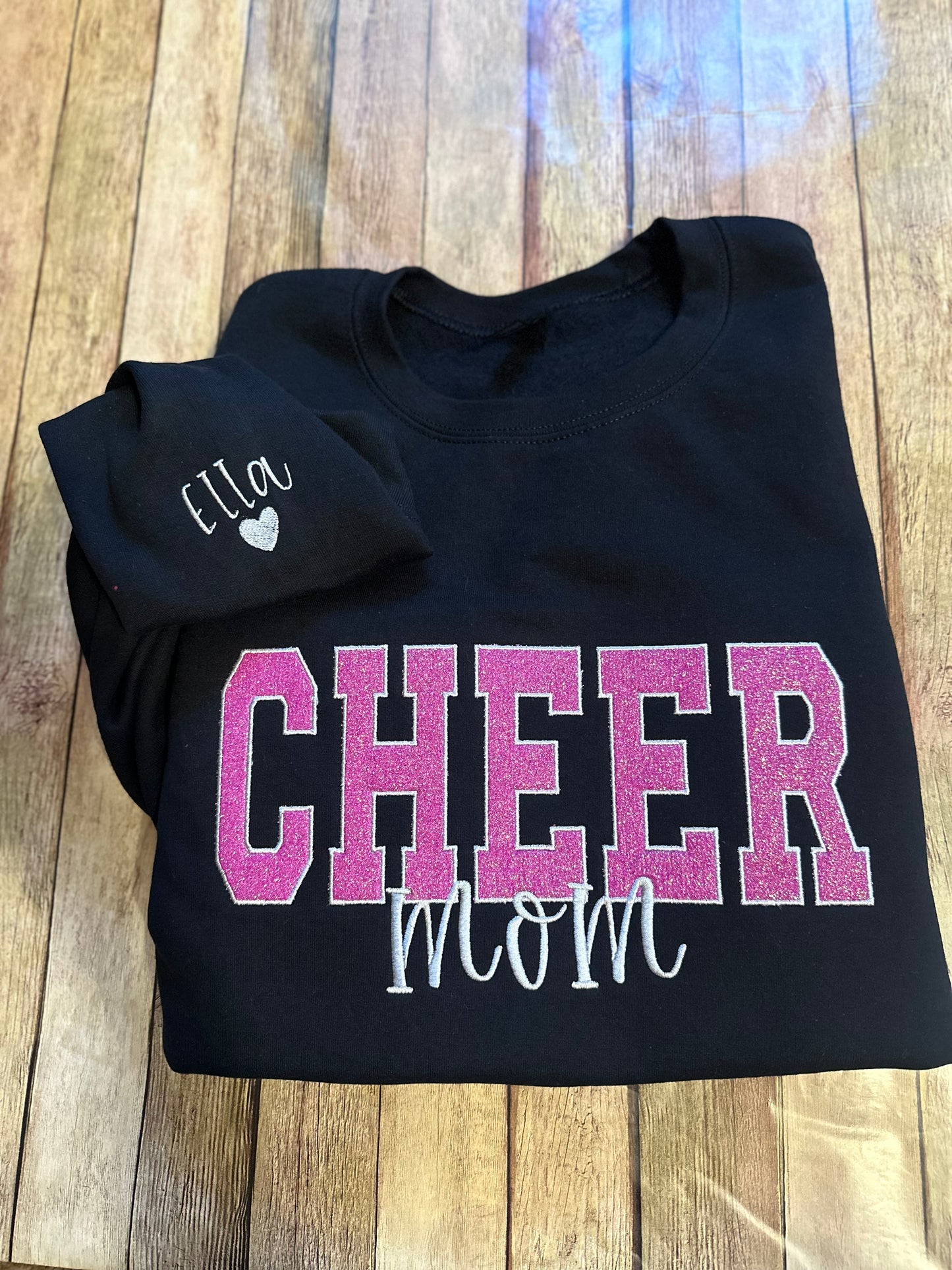 Cheer mom appliqué sweatshirt with side bows