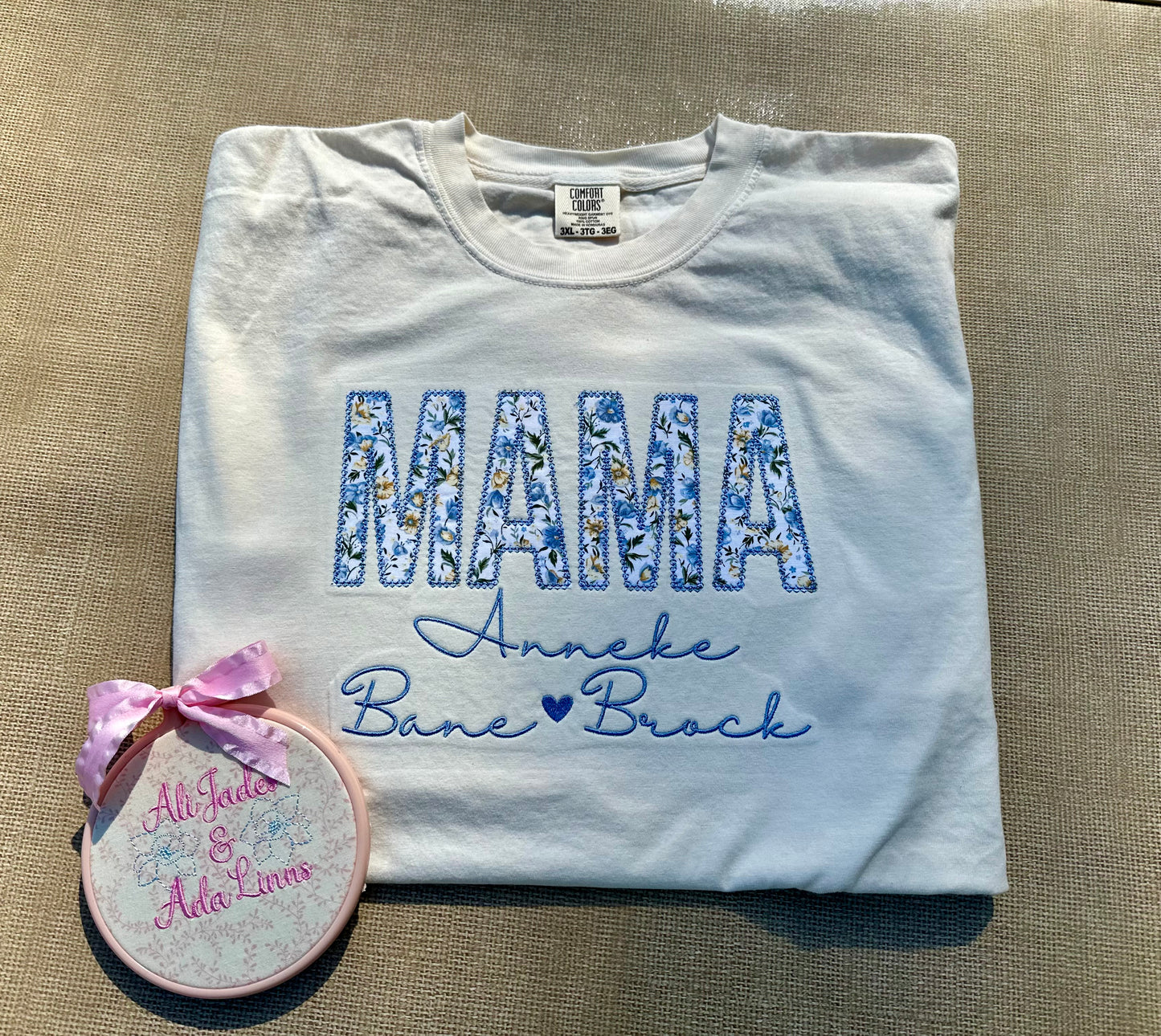 Blue and yellow floral mama applique tee or sweatshirt