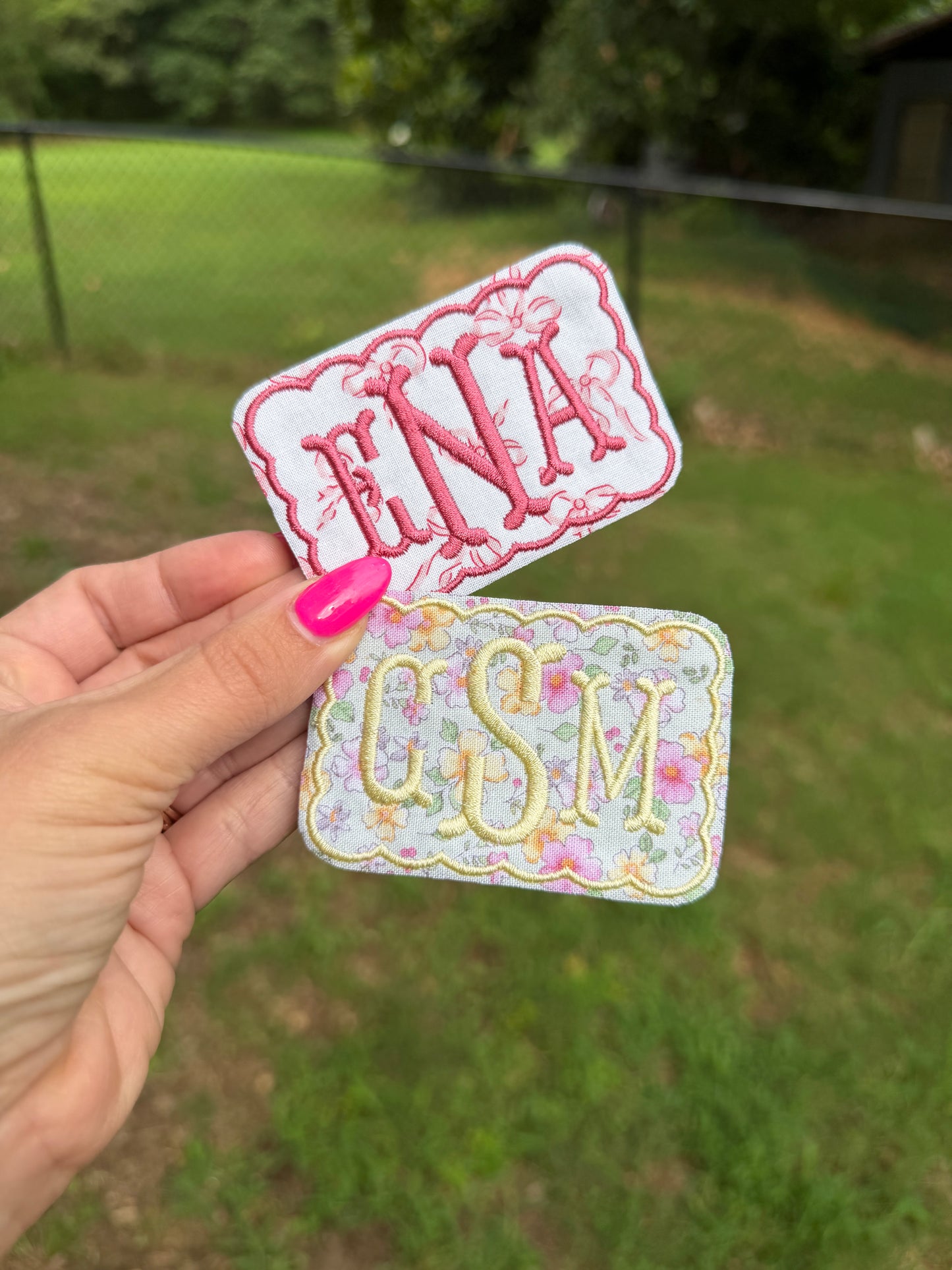 Scalloped monogram Velcro patches