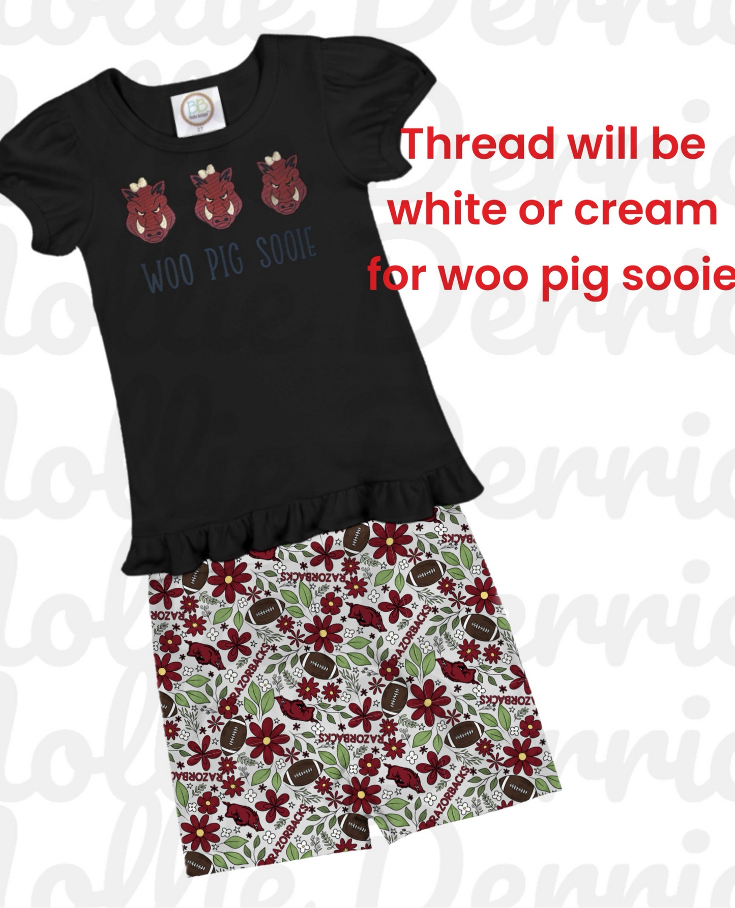 Embroidered Hog Ruffle tee and biker short set