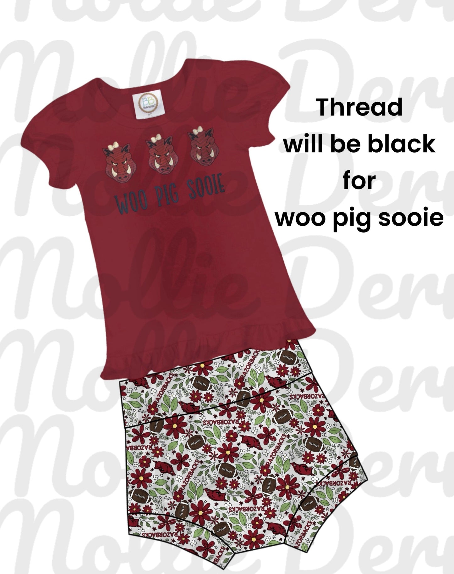 Embroidered Hog Ruffle tee and Bummie set