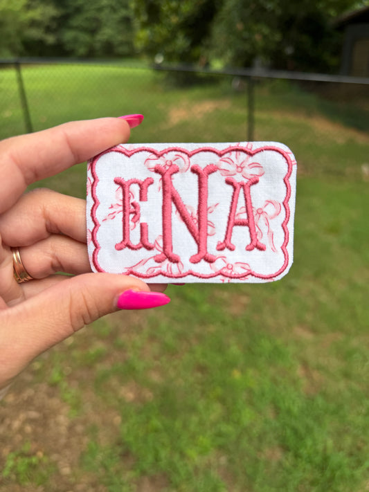 Scalloped monogram Velcro patches