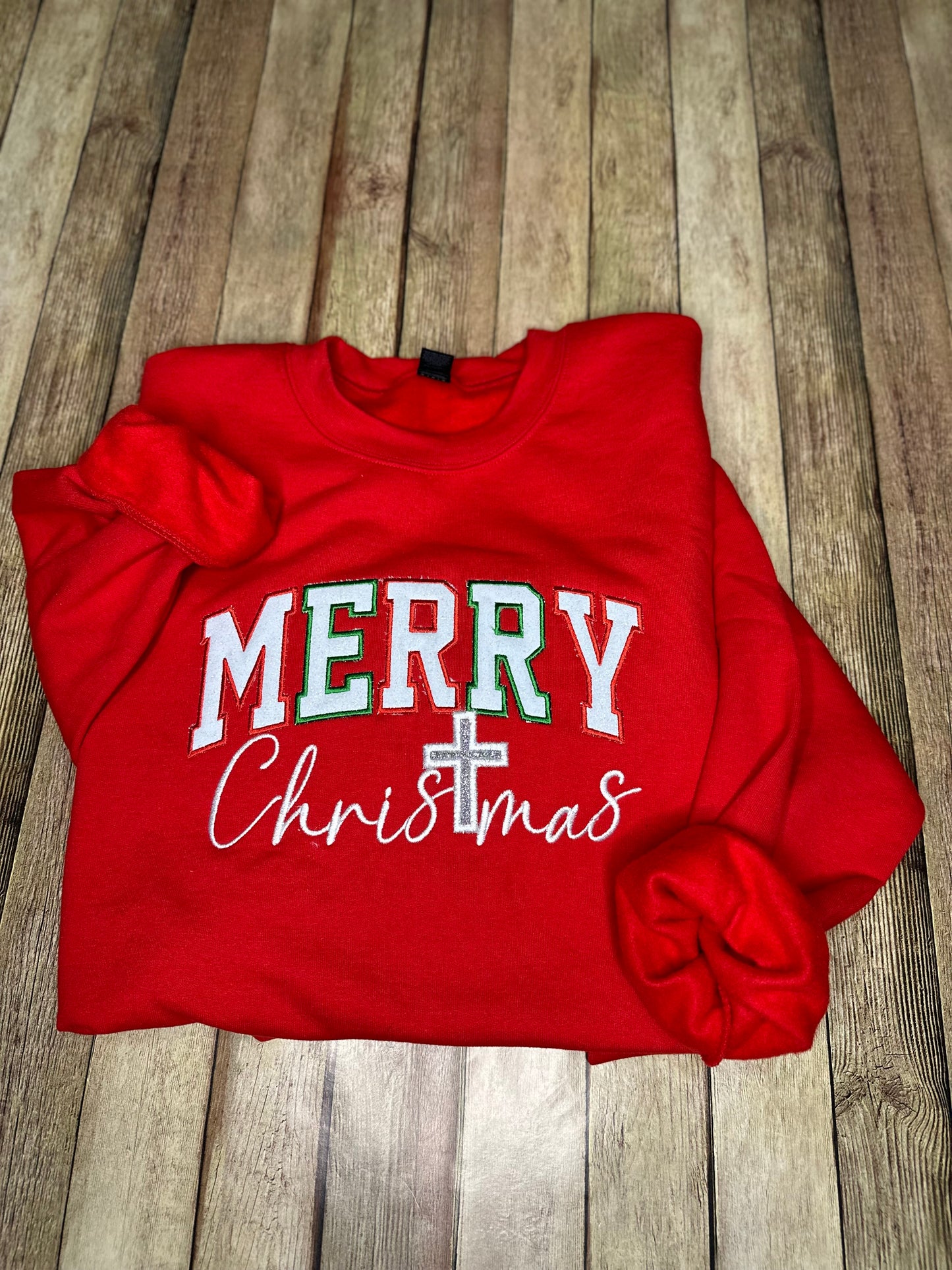 Merry Christmas applique glitter tee & sweatshirt