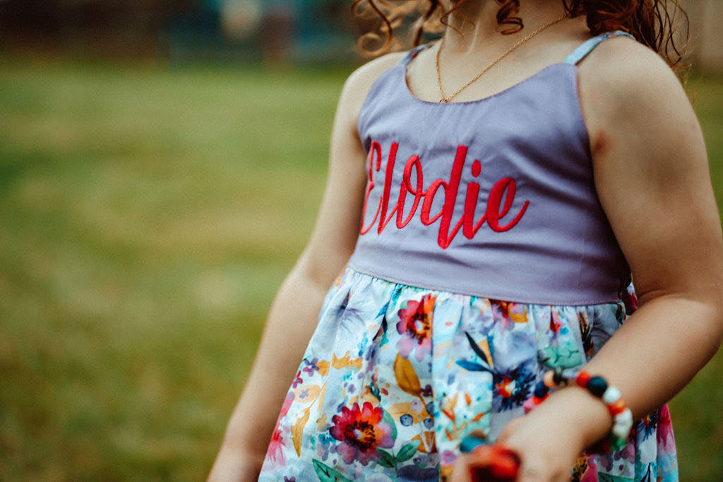 Embroidered lavender floral top