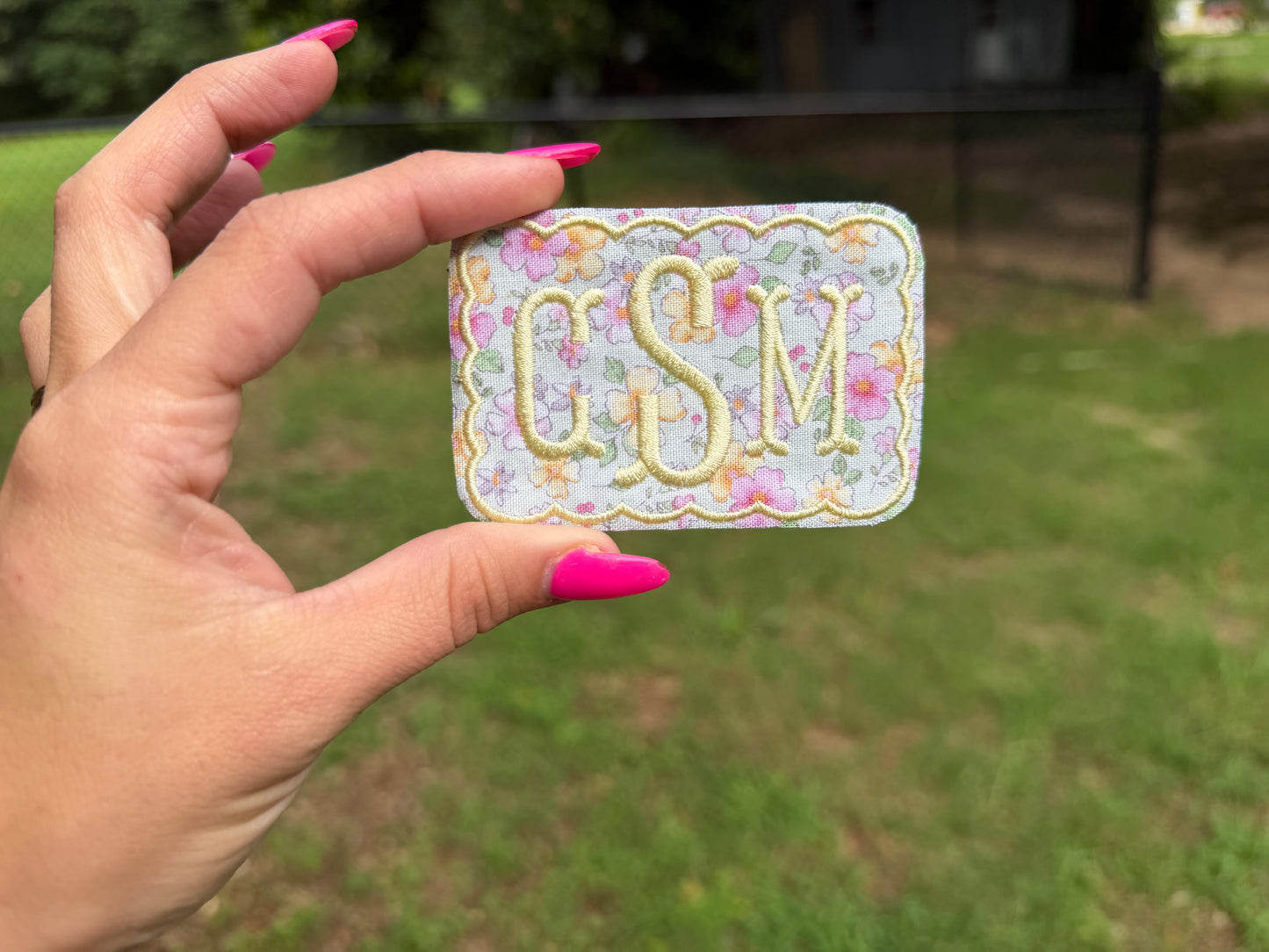 Scalloped monogram Velcro patches