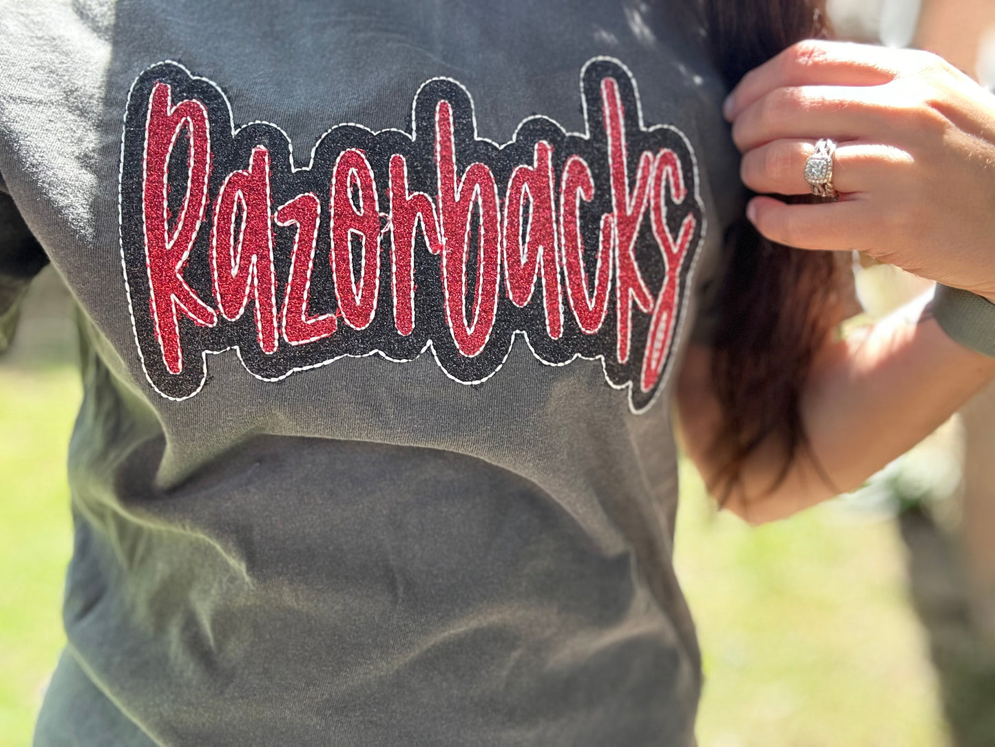 Glitter double applique razorback tee