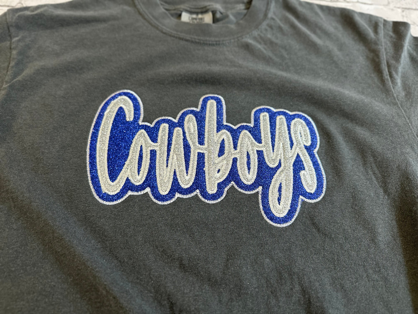 Glitter double applique cowboys tee