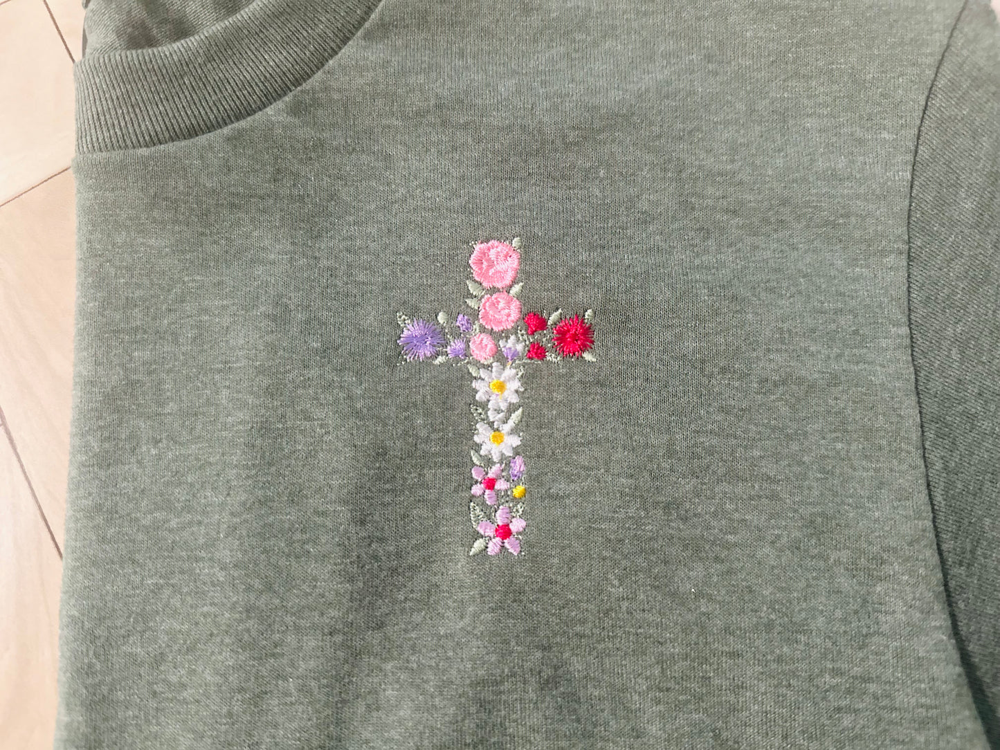 Floral embroidered cross pocket size