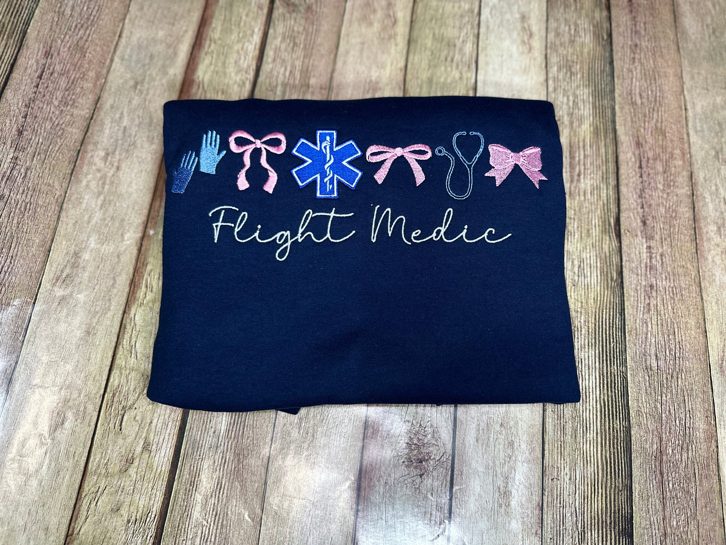 Flight medic & bows embroidered tee or sweatshirt