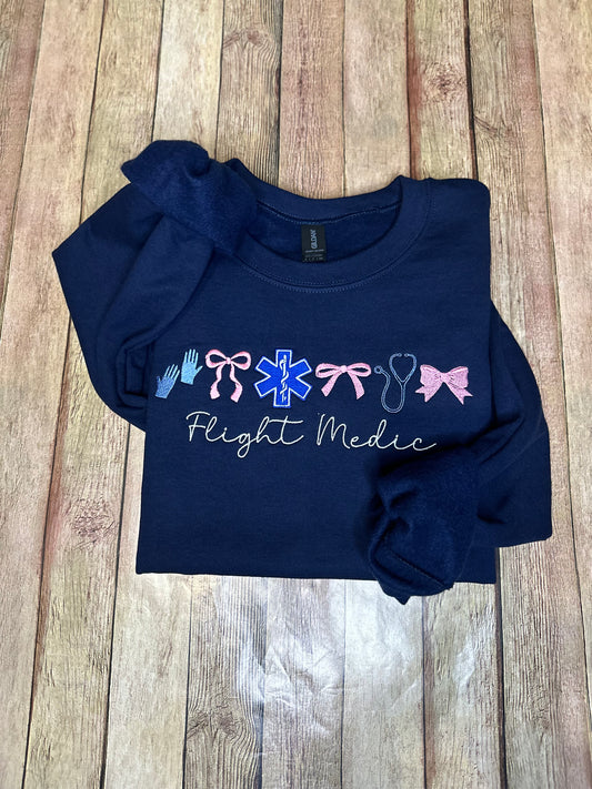 Flight medic & bows embroidered tee or sweatshirt