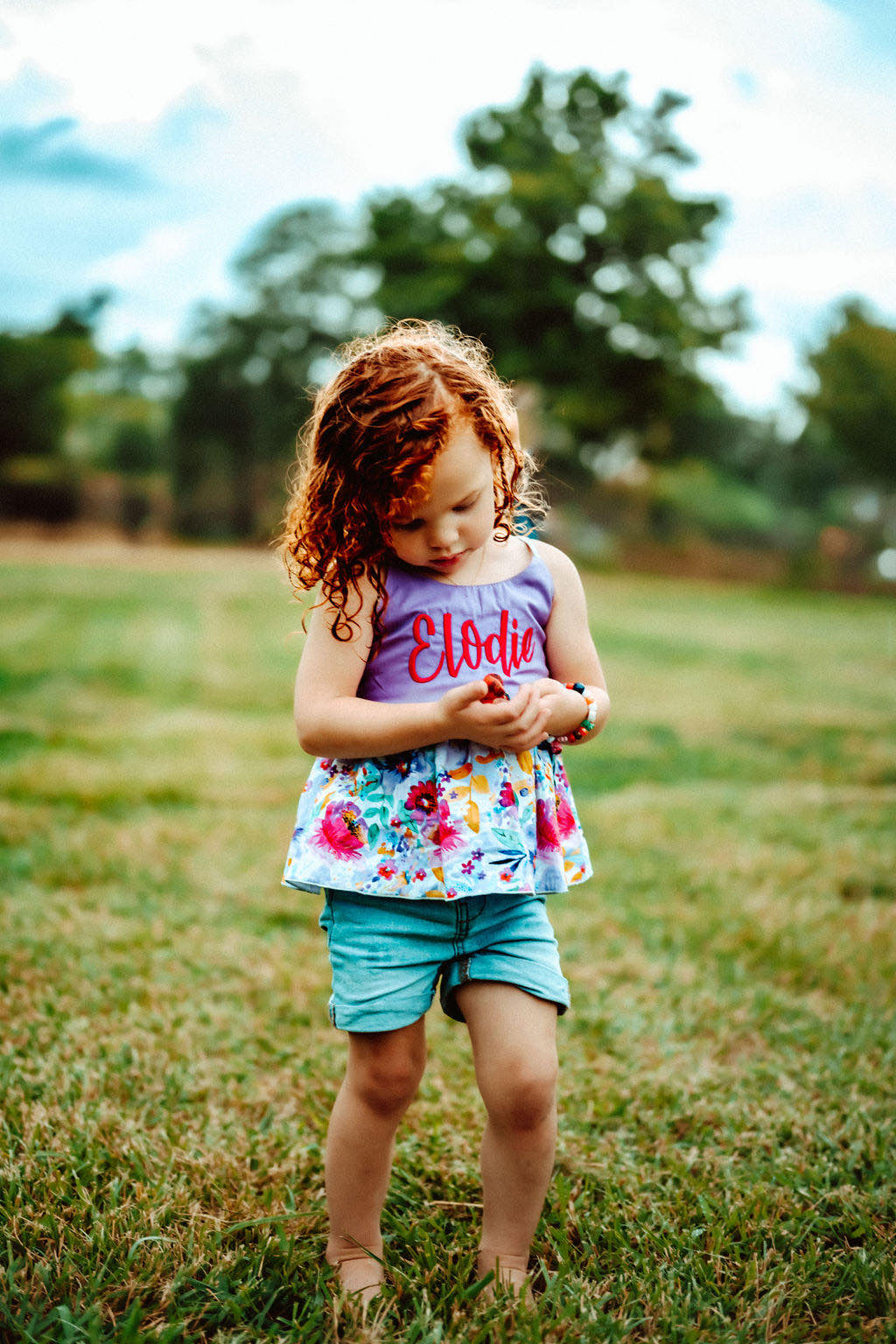 Embroidered lavender floral top