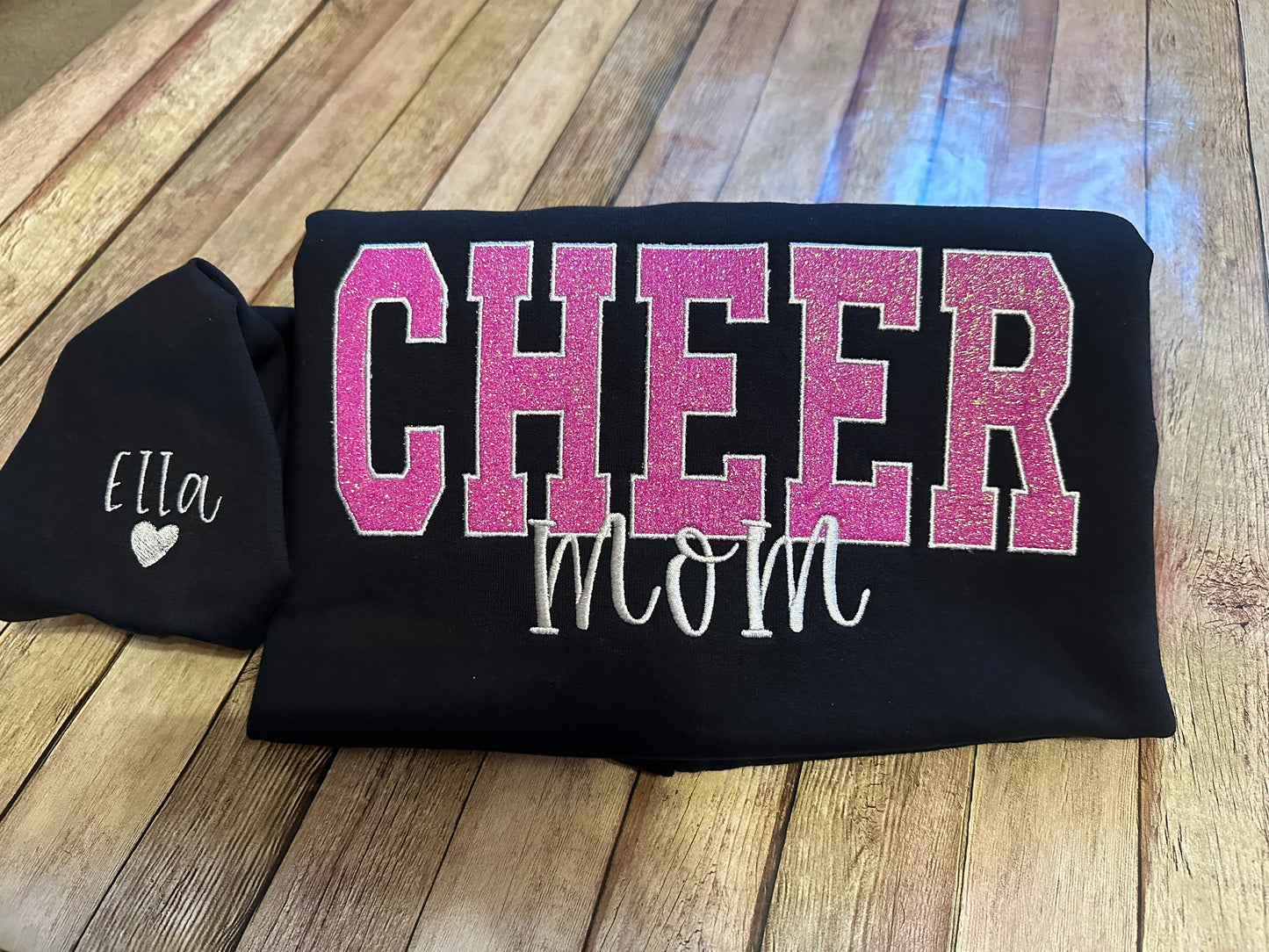 Cheer mom appliqué sweatshirt with side bows