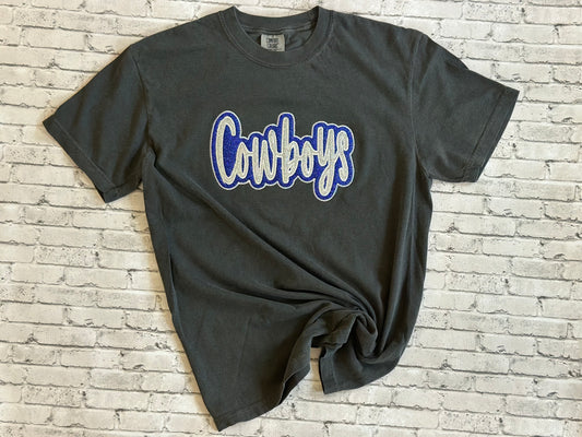 Glitter double applique cowboys tee