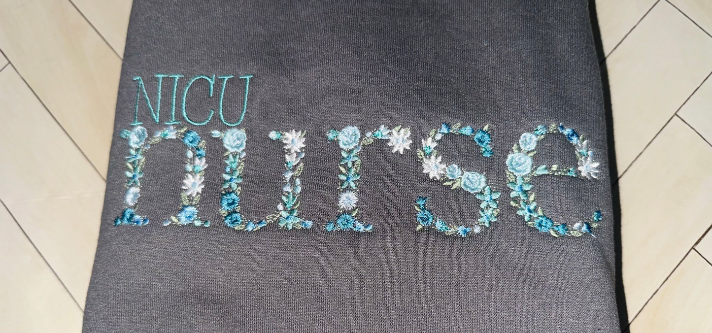 Custom Embroidered Floral Nurse