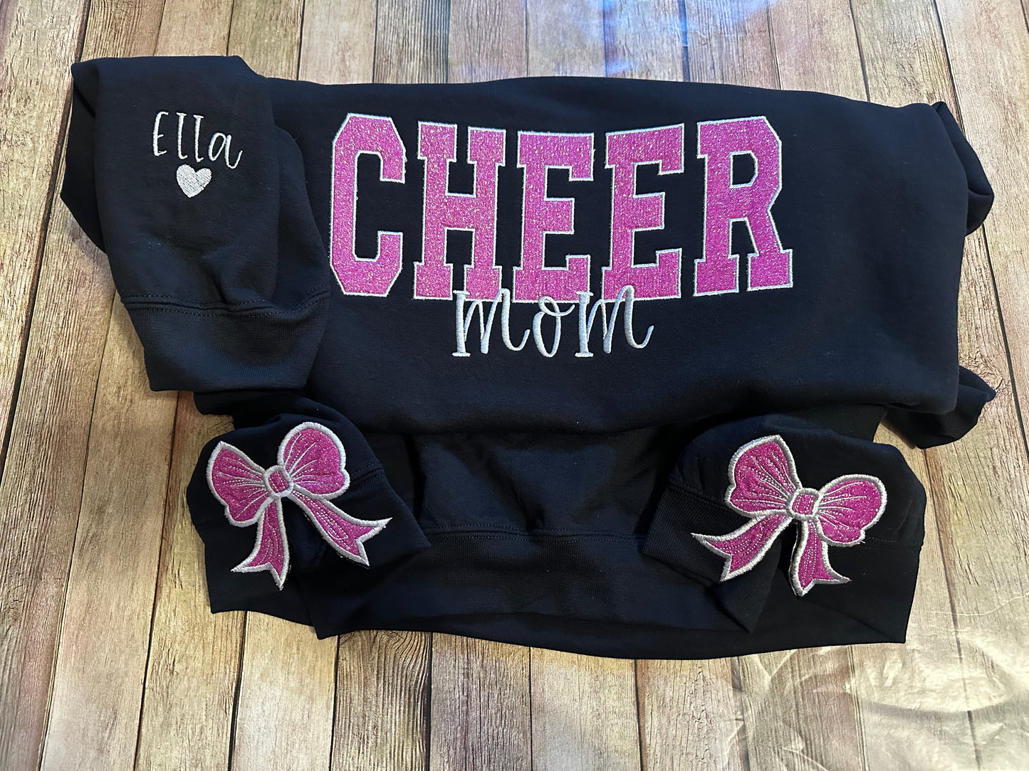 Cheer mom appliqué sweatshirt with side bows