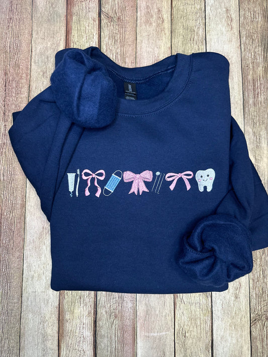 Dental & bows embroidered tee or sweatshirt