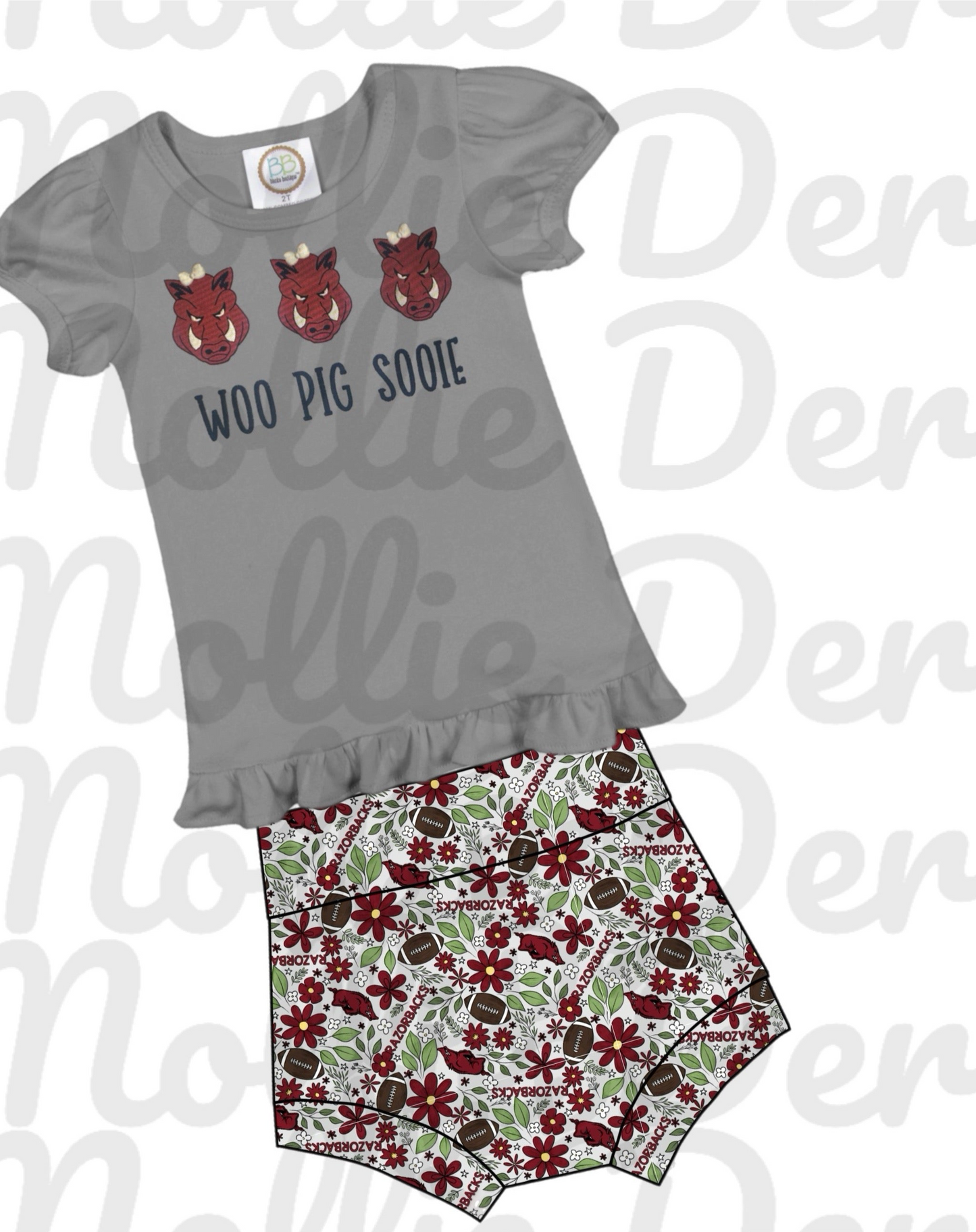 Embroidered Hog Ruffle tee and Bummie set