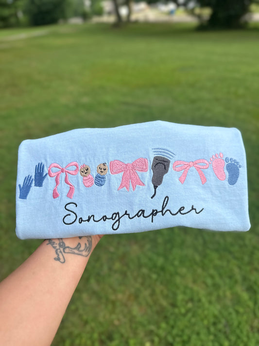 Baby sonographer and bows tee or sweatshirt