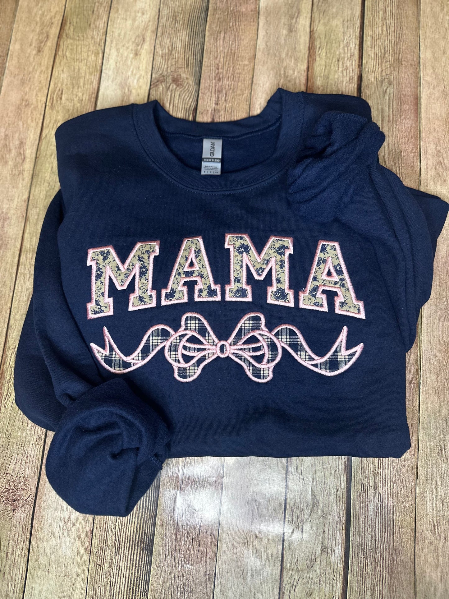 Navy rose & plaid mama applique tee or sweatshirt
