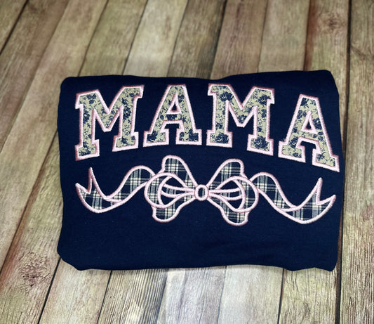 Navy rose & plaid mama applique tee or sweatshirt