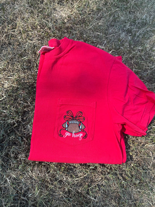 Football with bow CC pocket tee