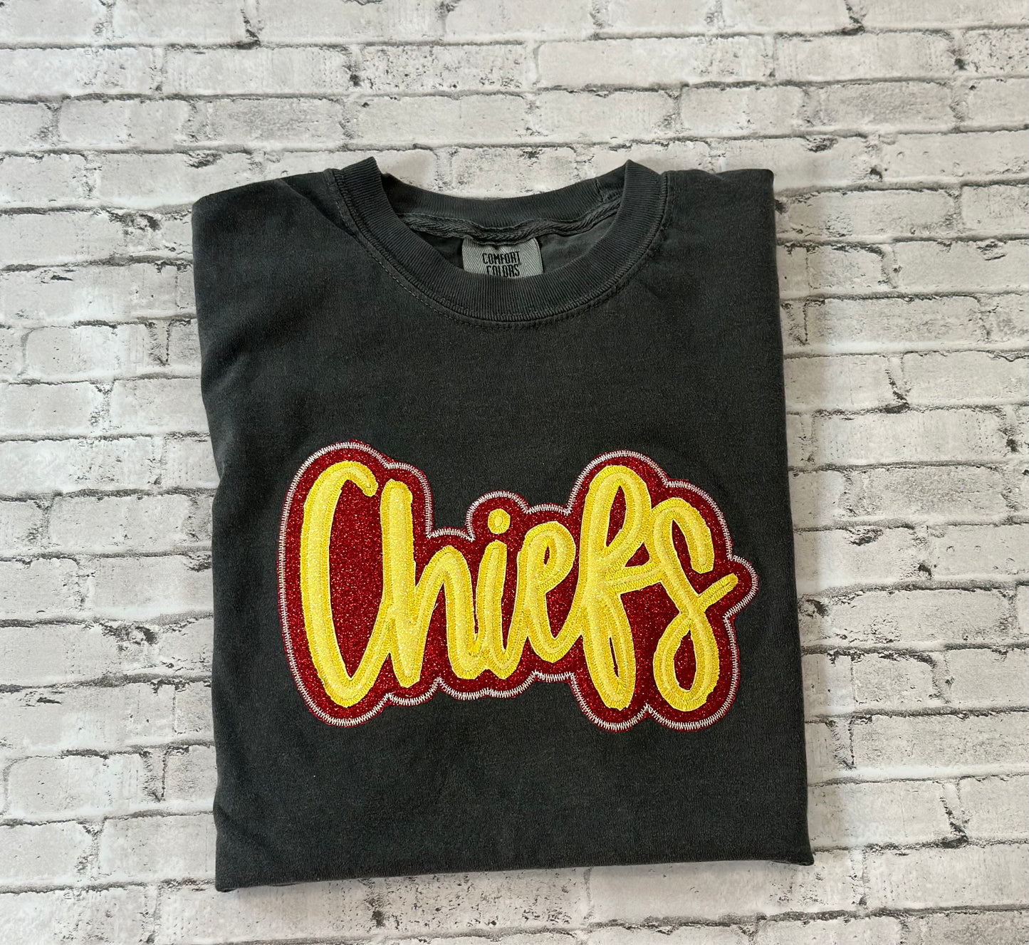 Glitter double applique chiefs tee